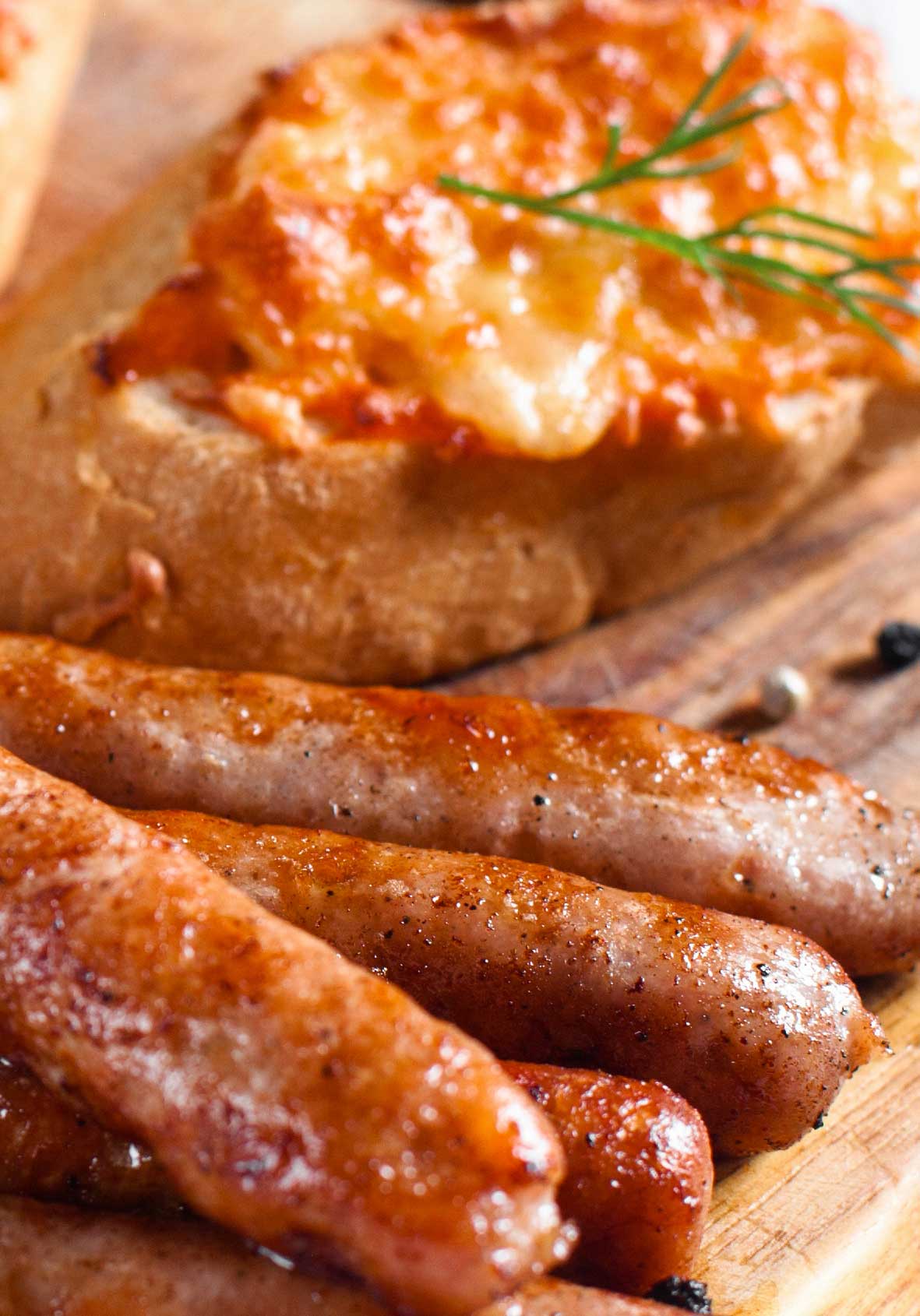 appetizers and canapés with sausage, bread