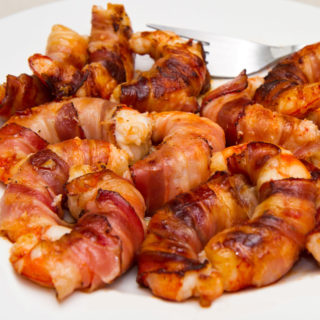 Shrimp tastes great wrapped in wild boar bacon and fried