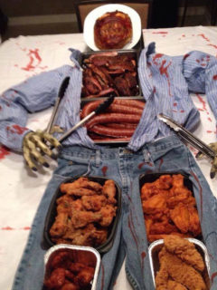 halloween mummy made of bacon and ground meat